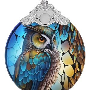 Stained Glass Owl Suncatcher - Blue and Brown